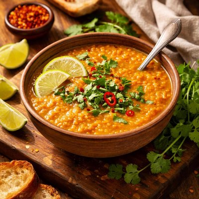 Image of Red Lentil Soup with Lime and Cilantro