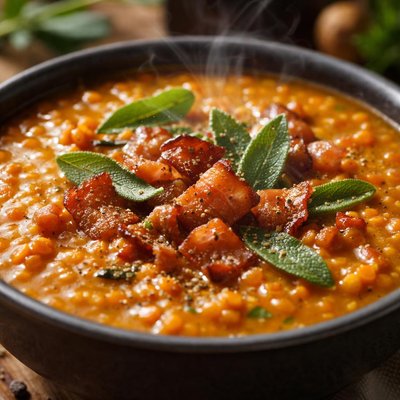 Image of Red Lentil Soup with Sage and Bacon
