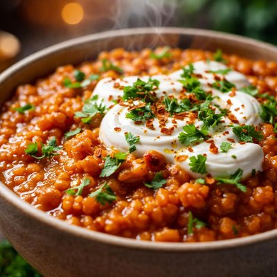 Image of Red Lentil Stew with Yogurt Sauce
