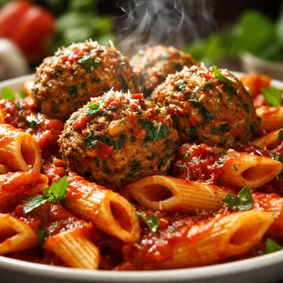 Image of Red Penne with Garden Veggie Meatballs