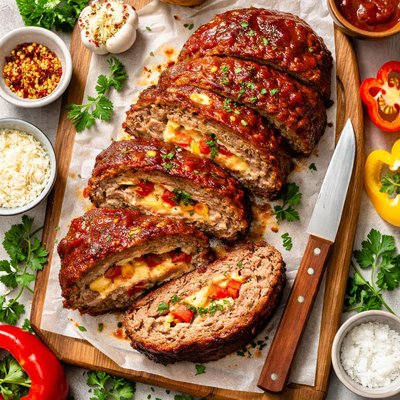 Image of Red Pepper and Cheese Stuffed Meatloaf Rsc