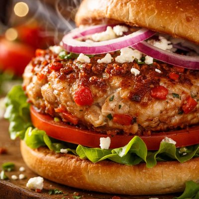 Image of Red Pepper and Feta Turkey Burgers