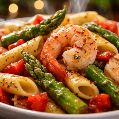 Image of Red Pepper Asparagus Shrimp Penne Pasta