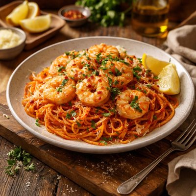 Image of Red Pepper Capellini with Shrimp