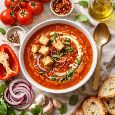 Image of Red Pepper Tomato and Onion Soup