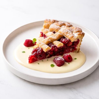 Image of Red Raspberry Pie with Vanilla Custard Sauce