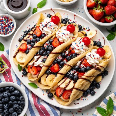 Image of Red White and Blue Banana Split Crepes