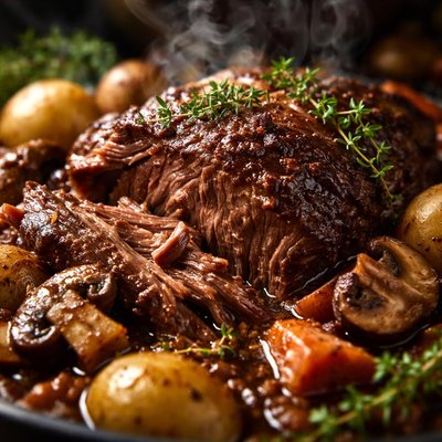 Image of Red Wine and Mushroom Crock Pot Roast Beef