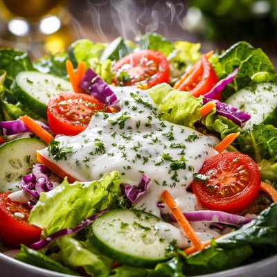 Image of Whole30 Refreshing Garden Salad with Creamy Yogurt Dressing