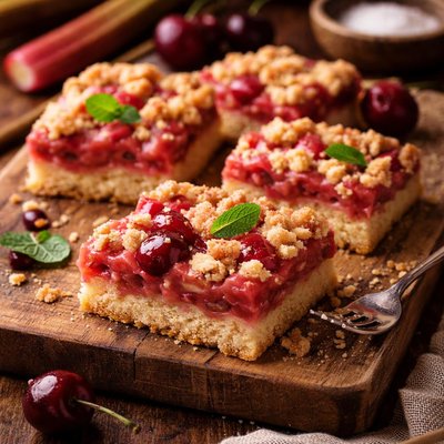 Image of Rhubarb Cherry Dessert with Cookie Crust