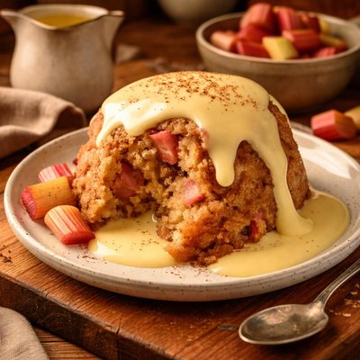 Image of Rhubarb Pudding with Custard Sauce