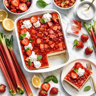Image of Rhubarb Strawberry Jello Cake