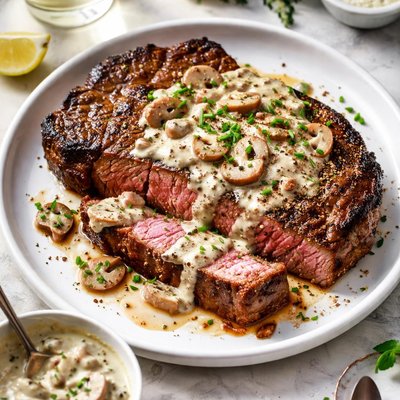 Image of Rib Eye Steak with Horseradish and Mushroom Cream