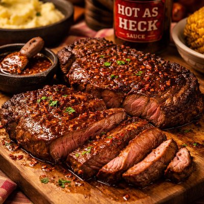 Image of Rib Eye Steaks with Hot As Heck Sauce