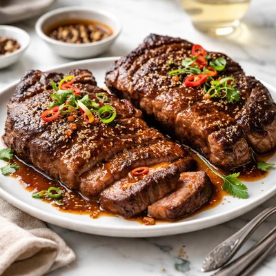 Image of Rib Eye Steaks with Soy Mustard Glaze