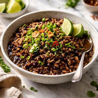 Image of Rice Cooked in Black Bean Broth