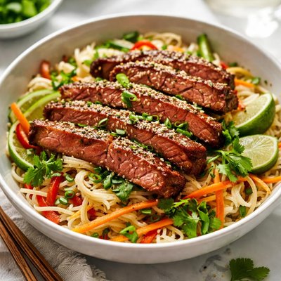 Image of Rice Noodles with Sesame Ginger Flank Steak