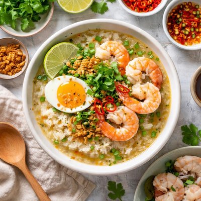 Image of Rice Soup with Shrimp and Egg