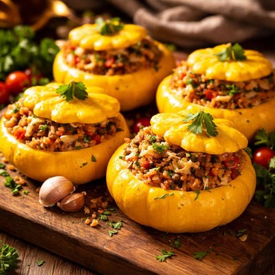 Image of Rice Stuffed Sunburst Patty Pan Summer Squash