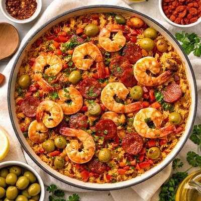 Image of Rice with Chorizo Shrimp and Green Olives