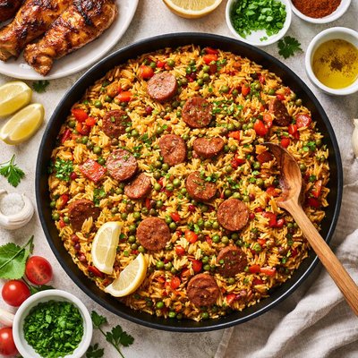 Image of Rice with Sausage to Have with Barbecued Chicken Spanish Style