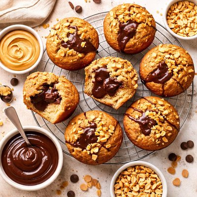 Image of Rich Fudge Ffilled Peanut Butter Muffins