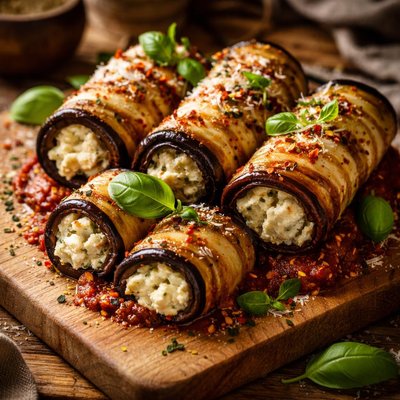 Image of Ricotta Stuffed Rolled Eggplant Aubergine