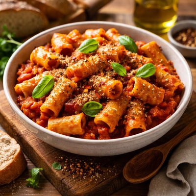 Image of Vegan Rigatoni Pasta with Tomato Sauce