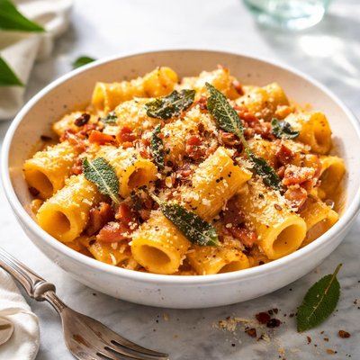 Image of Rigatoni with Pumpkin and Bacon Sauce