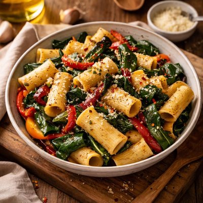 Image of Rigatoni with Swiss Chard and Bell Peppers