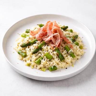 Image of Risotto with Parmigiano Prosciutto and Asparagus