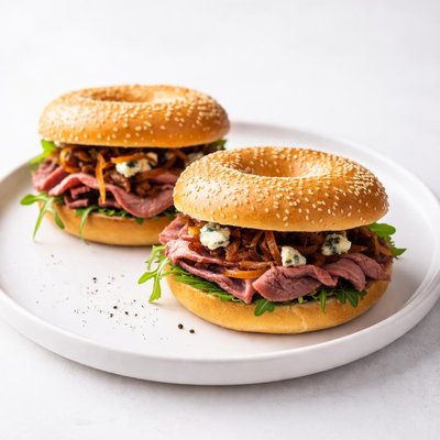 Image of Roast Beef Blue Cheese and Caramelised Onion Bagels