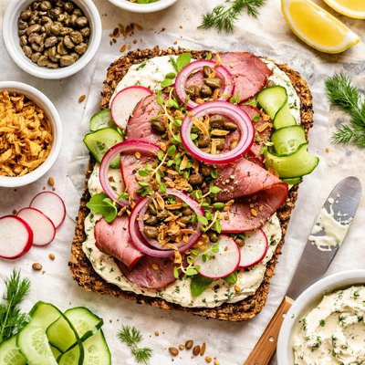 Image of Roast Beef Open Faced Sandwich Smrrebrd