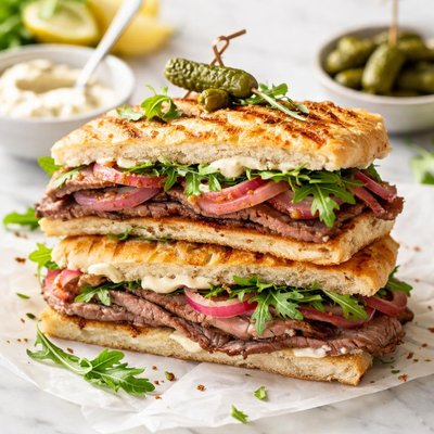 Image of Roast Beef Panini with Horseradish Mayo