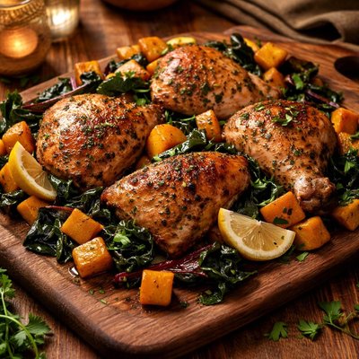 Image of Roast Chicken Butternut Squash and Swiss Chard