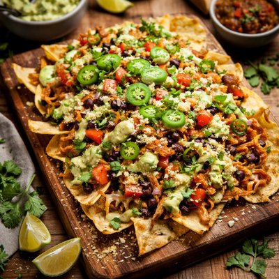 Image of Roast Chicken Chipotle Nachos with Cilantro Avocado Crema