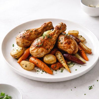 Image of Roast Chicken Drumsticks and Vegetables