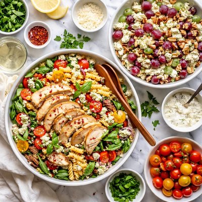 Image of Roast Chicken Pasta and Grape Salad