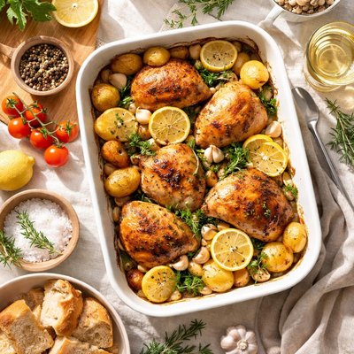 Image of Roast Chicken Potatoes and Garlic 1977