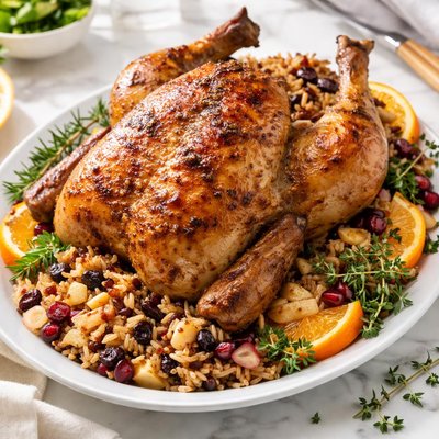 Image of Roast Chicken with Rice and Fruit Stuffing