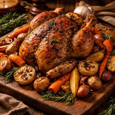 Image of Roast Chicken with Root Vegetables Rosemary and Garlic