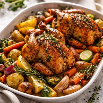 Image of Roast Cornish Game Hens with Vegetables
