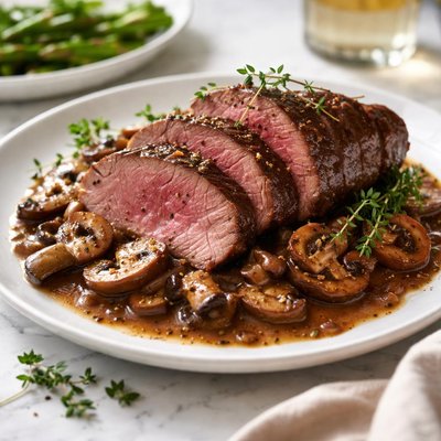 Image of Roast Fillet of Beef with Madeira Mushroom Sauce