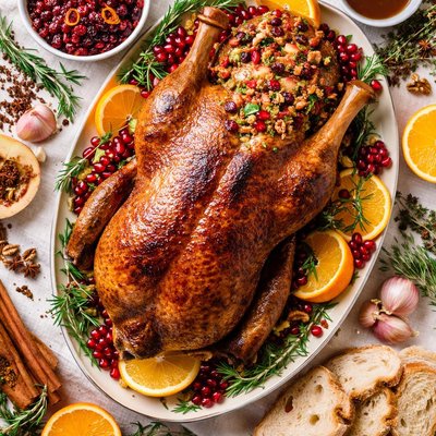 Image of Roast Goose with Forcemeat and Spiced Cranberry and Apple Stuffi