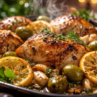 Image of Roast Lemon Garlic Chicken with Green Olives