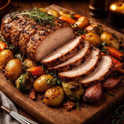 Image of Roast Loin of Pork with Five Vegetables