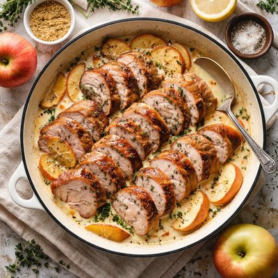 Image of Roast Pork with Apples and Cream