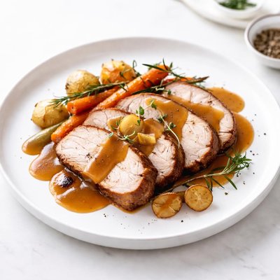 Image of Cerdo asado sin lácteos con salsa