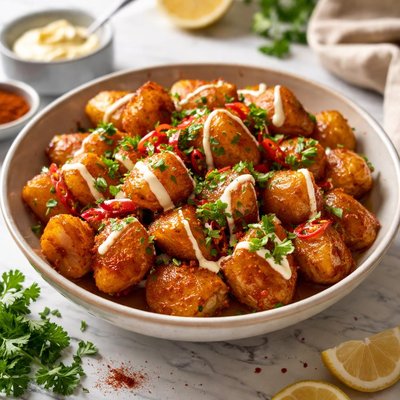 Image of Roast Potatoes in Sweet Hot Sauce Patatas Bravas
