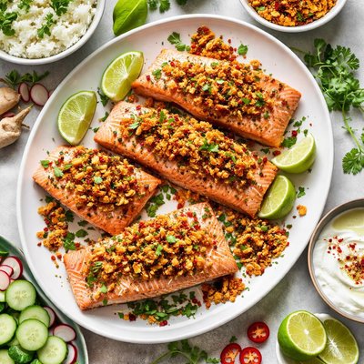 Image of Roast Salmon with Spiced Coconut Crumbs